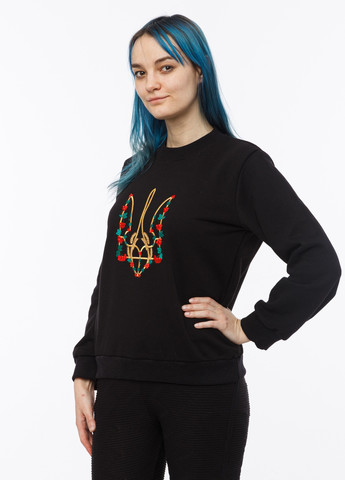Женский свитшот с вышивкой "Тризуб червона калина" черный Мальви - Свободный крой украинская символика черный кэжуал футер - (257591637)
