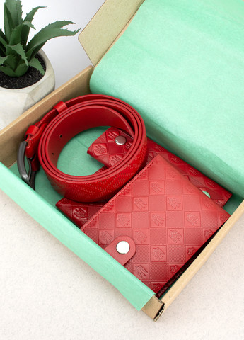 Подарунковий жіночий набір №84 у коробці: гаманець, паспорт, ключниця та ремінь червоний HandyCover (272593084)