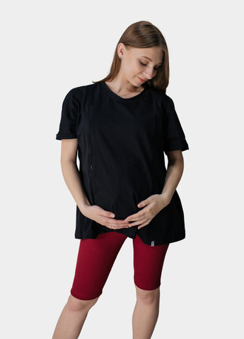 Чорна всесезон футболка для вагітних оверсайз з коротким рукавом HN