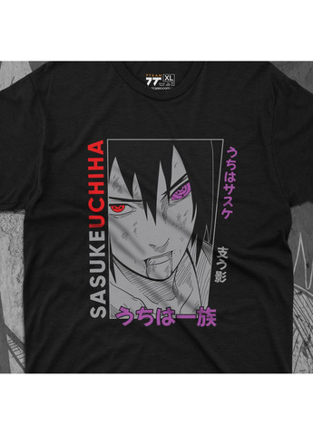 Черная футболка c принтом наруто - саске учиха 3 No Brand