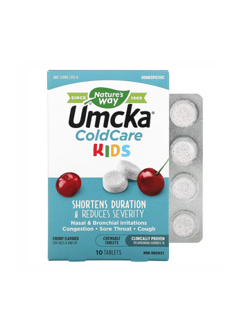 Комплекс для облегчения Симптомов Простуды у Детей Umcka Coldcare Cherry Kids - 10 жевательных конфет Nature's Way (269461784)