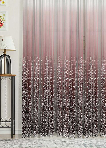 Готовый тюль фатин с вышивкой, градиент вишневый, ширина 250 см, высота 270 см No Brand (259215341)