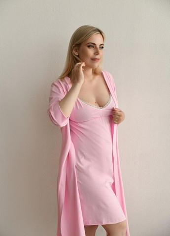 Рожевий бавовняний халат для вагітних та годуючих матусь на запах Мамин Дом (269340578)