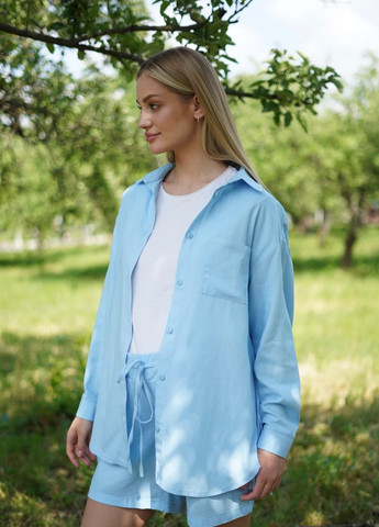 Льняной костюм с шортиками для беременных и кормящих голубой из легкой и нежной ткани To Be (259364706)