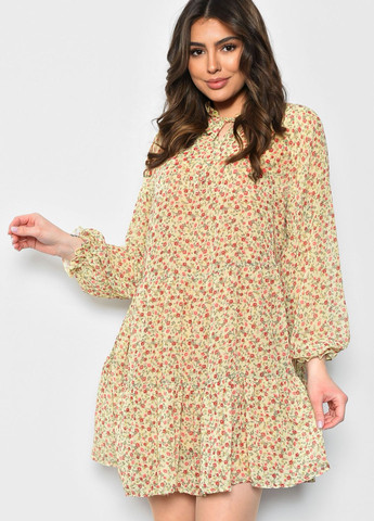 Салатовое кэжуал платье женское шифоновое светло-салатового цвета в цветочек баллон Let's Shop с цветочным принтом