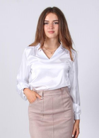 Белая демисезонная блузка женская 052 однотонный софт белая Актуаль