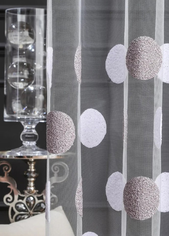 Готовий тюль фатін в кульках, сріблястий з білим, на тасьмі ширина 300 см, висота 280 см No Brand (258691607)
