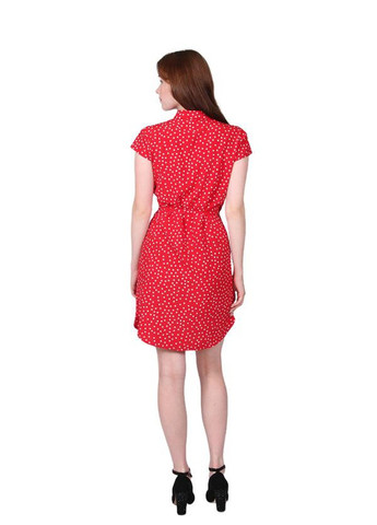 Красное кэжуал платье женское 004 горох белый софт красный Актуаль
