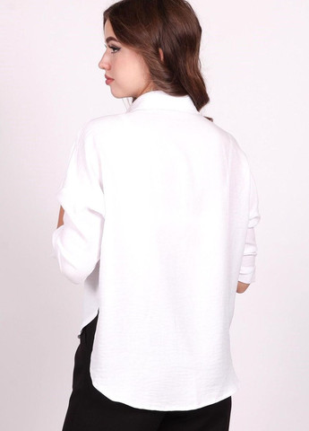 Біла літня блузка - сорочка жіноча 9667 однотонний жатка біла Актуаль