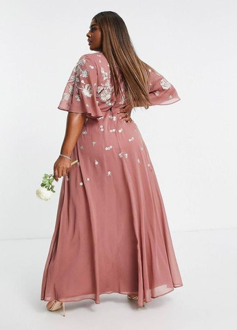 Розово-коричневое платье макси с цветочной вышивкой в тон design curve bridesmaid Asos