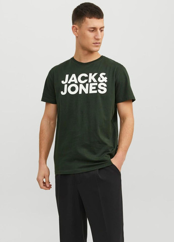 Темно-зелена футболка basic,темно-зелений з принтом,jack&jones Jack & Jones