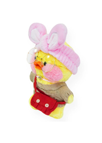 М'яка дитяча плюшева іграшка качка Лалафанфан 30 см в окулярах (473980-Prob) Жовта у светрі з малюнком парасольки Unbranded (257039956)