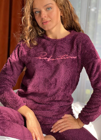 Фиолетовая зимняя женская тёплая махровая пижама кофта + брюки No Brand DO2457