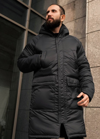 Черная зимняя оверсайз куртка No Brand
