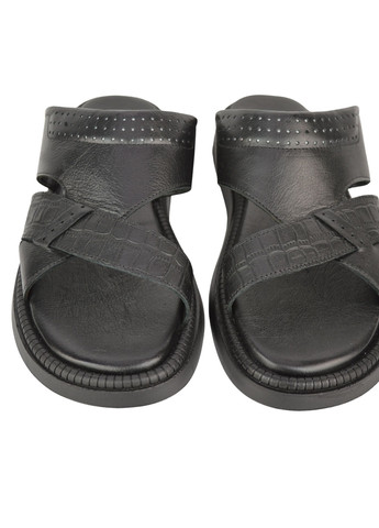 Черные повседневные шлепанцы мужские олива кожа Pandew