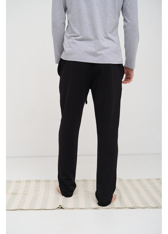 Пижама мужская COTTON BASIC лонгслив серый + штаны прямые черные Handy Wear (275793050)