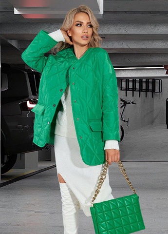 Зелена жіночий верхній одяг стьобана куртка з накладними кишенями (5338)19933-8 Lemanta