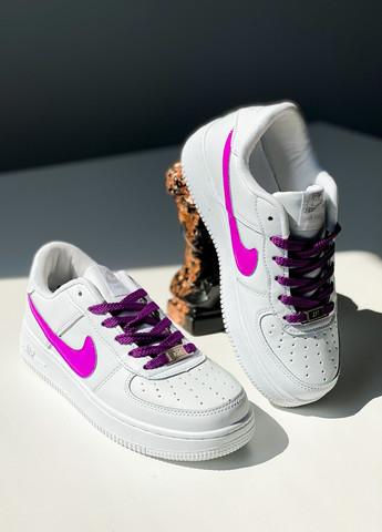 Белые демисезонные мужские кроссовки, белые с фиолетовым. (n023103-2-1) Nike Air Force Custom