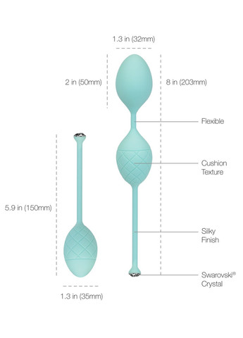 Роскошные вагинальные шарики - Frisky Teal с кристаллом, диаметр 3,2см, вес 49-75гр Pillow Talk (276388931)