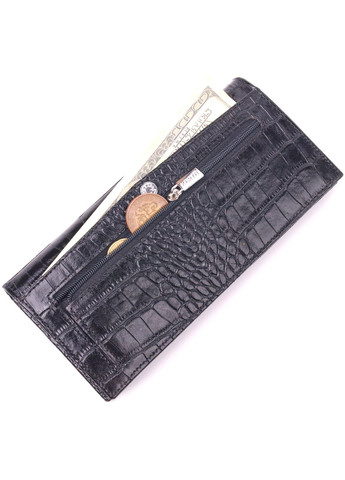 Стильний вертикальний гаманець із натуральної фактурної шкіри 21433 Чорний Karya (258267868)