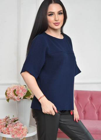 Темно-синій демісезонний светр жіночий з коротким рукавом темно-синього кольору розмір 46 пуловер Let's Shop