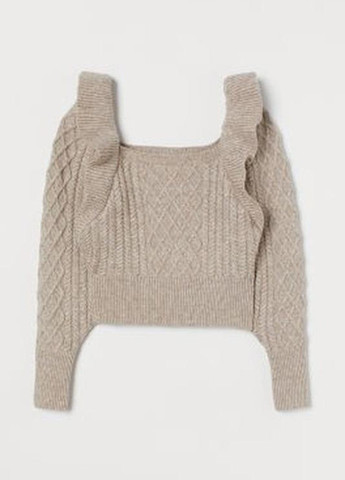 Бежевий демісезонний жіночий в'язаний светр з воланами н&м (10177) l бежевий H&M