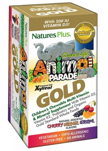 Nature's Plus Animal Parade Gold 60 Chewable Tabs Cherry, Orange, Grape flavors Natures Plus (256719620)