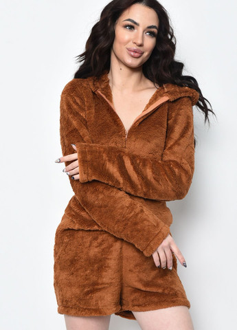 Коричневая зимняя пижама-комбинезон женская коричневого цвета комбинезон Let's Shop