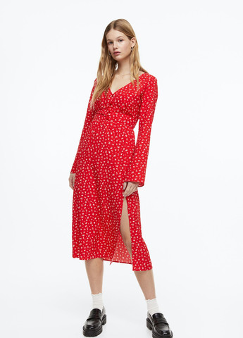 Червона кежуал сукня з крепу червона H&M з квітковим принтом