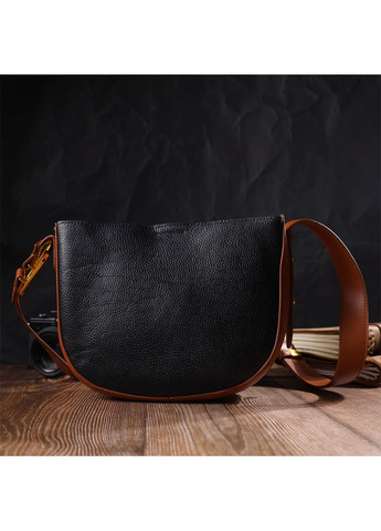 Жіноча напівкругла сумка крос-боді з натуральної шкіри 22093 Чорна Vintage (260360854)