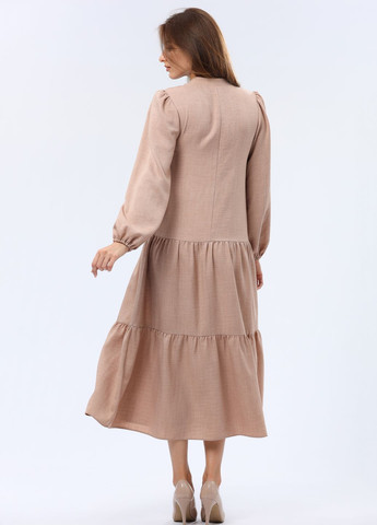 Светло-коричневое кэжуал платье макси с широкой оборкой из вискозной меланжевой ткани 5748 Cat Orange меланжевое
