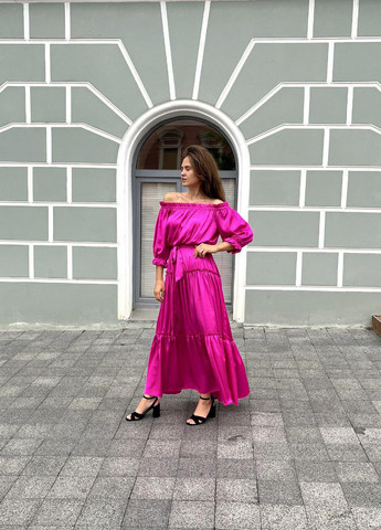 Рожева женское длинное платье с рукавом малинового цвета р.2xl/3xl 386980 New Trend