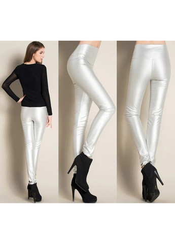 Жіночі лосини утеплені із екошкіри срібні No Brand (271960866)