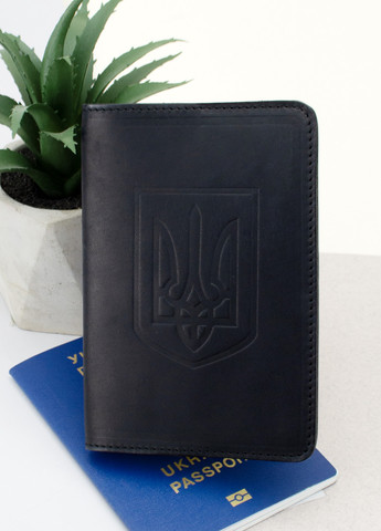 Обложка на паспорт кожаная HC-0074-1 с гербом Украины черная матовая HandyCover (263686830)