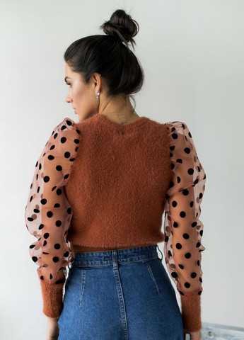 Теракотовий светр з об'ємним рукавом джемпер Jasmine
