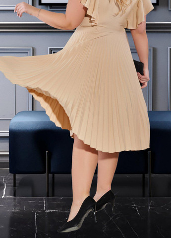 Бежева сукні великіх розмірів літня сукня великого розміру зі спідницею пліссе (50801)19442-532 Lemanta