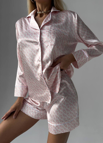 Світло-рожевий демісезонний жіноча піжама з шортами та сорочкою No Brand Пижама жіноча з шортами