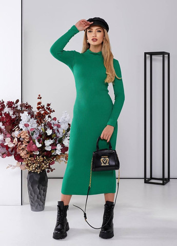 Зеленое повседневный, кэжуал элегантное женское платье меди футляр InFashion однотонное