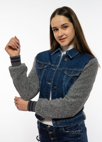 Бесцветная демисезонная куртка женская джинсовая (сине-серый) Time of Style