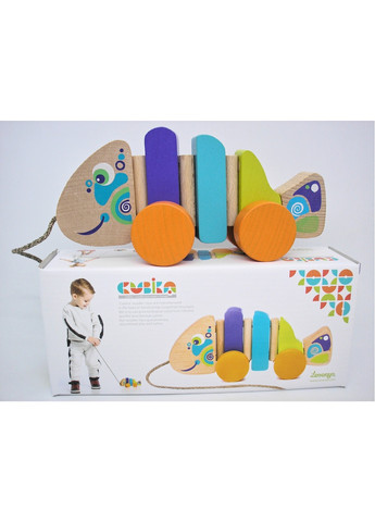 Каталка рибка на шнурочку іграшка дерев'яна дитяча різнокольорова розвиваюча Cubika (259793920)