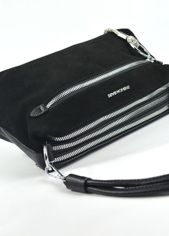 Замшевая маленькая женская сумка на три отделения, черная модная мини сумочка из натуральной замши No Brand (266623584)