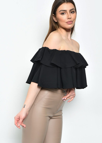 Чорна літня блуза-топ жіноча чорного кольору з баскою Let's Shop