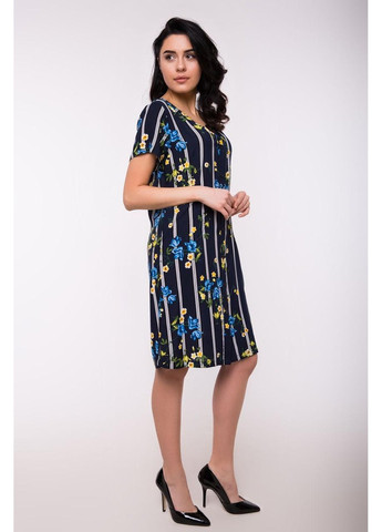 Темно-синее повседневный платье c700s-3 рубашка Bon Voyage с цветочным принтом
