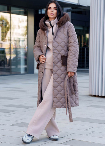 Светло-коричневое зимнее Стильное зимнее пальто цвета мокко Jadone Fashion