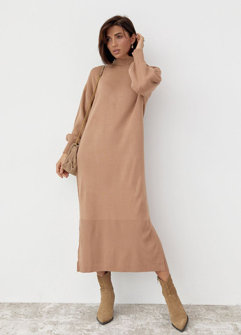 Светло-коричневое повседневный длинное платье oversize с разрезами - светло-коричневый Lurex