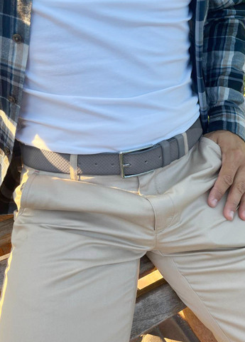 Ремень мужской кожаный -3402 (125 см) cерый под брюки с дырочками JK (260134520)