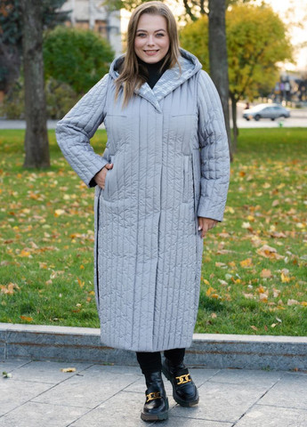 Серое демисезонное Женское длинное пальто с капюшоном DIMODA
