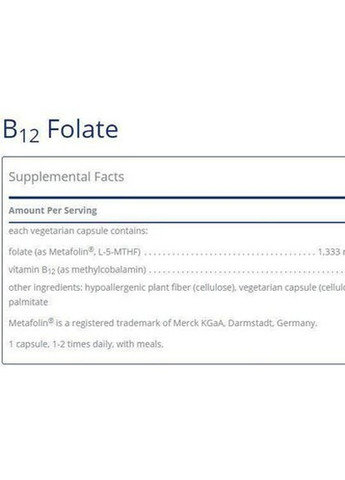 B12 Folate 800 mcg 60 Caps Pure Encapsulations (258763345)