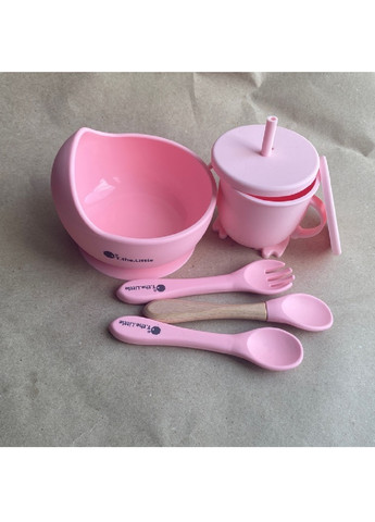 Комплект набор детской посуды чашка тарелка приборы пищевой силикон для детей малышей (475006-Prob) Розовый Unbranded (260644561)