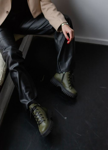 Жіночі демісезонні шкіряні черевики кольору хакі Villomi (264479335)
